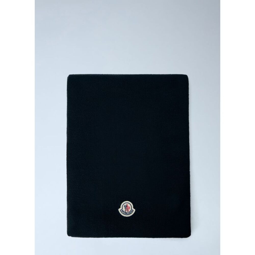 Moncler Men Ribbed Wool Scarf With Logo Patch